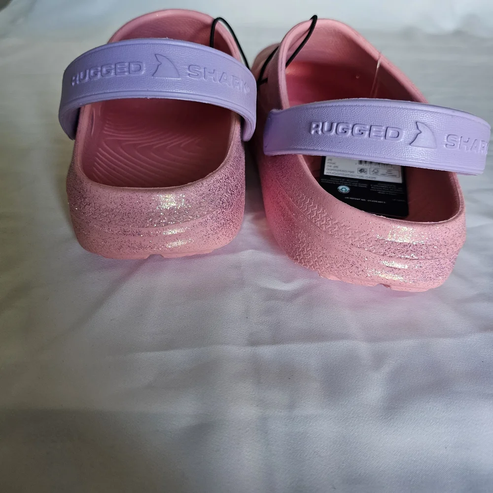 Rugged Shark Glitter Clogs - Big Girls Size 4 (NWT)